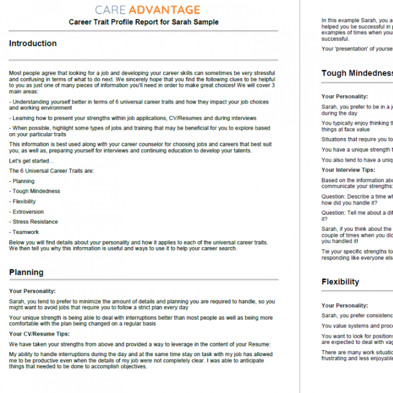 image of Career Trait Profile Report